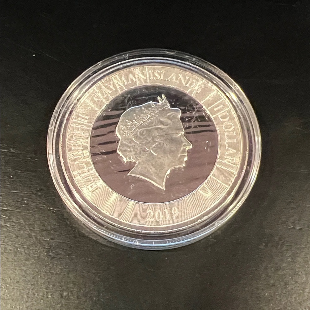 2019 Cayman Islands Silver Dollar Coin - Silver Tone